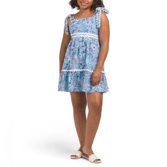 Stellah Blue Batik Floral Ribbon Trim Mini Dress Tie Strap Size Medium - Picture 1 of 2